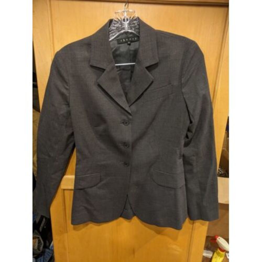 Theory Classic Suit Blazer Jacket Button Front Gray Sz 0 -2